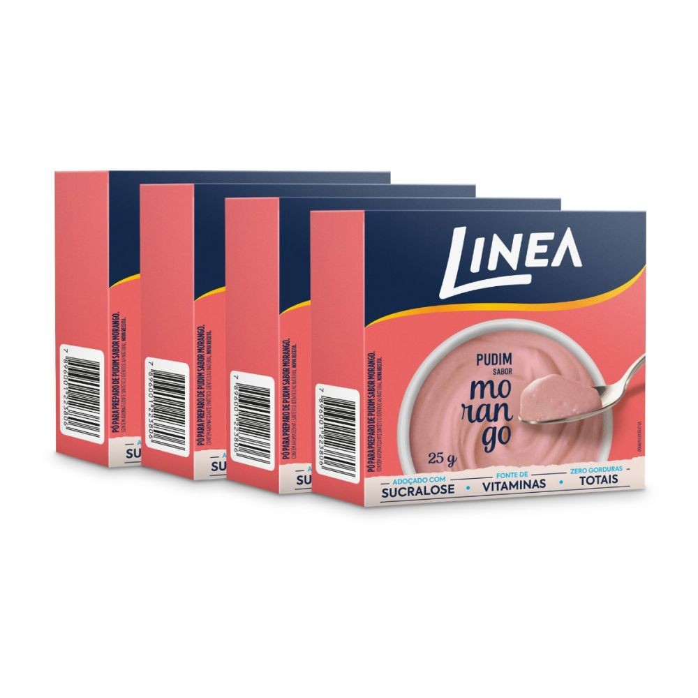 Kit 4 Pudins em Pó Linea Sabor Morango 25g