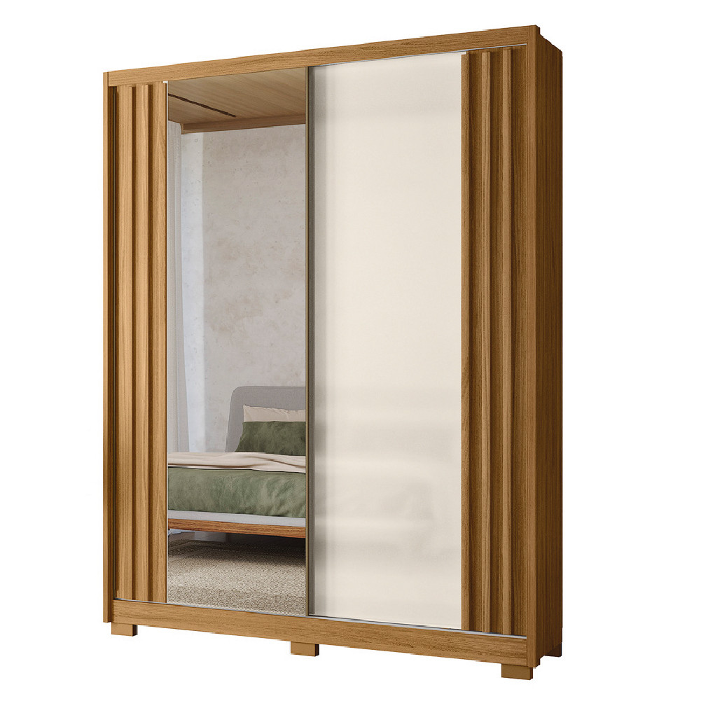 Guarda Roupas Solteiro Com Espelho Ripado 2 Portas 3 Gavetas Freijó/Off White Colorado Moval em Oferta na Shopee