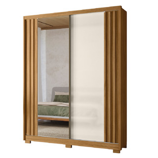 Guarda Roupas Solteiro Com Espelho Ripado 2 Portas 3 Gavetas Freijó/Off White Colorado Moval em Oferta na Shopee