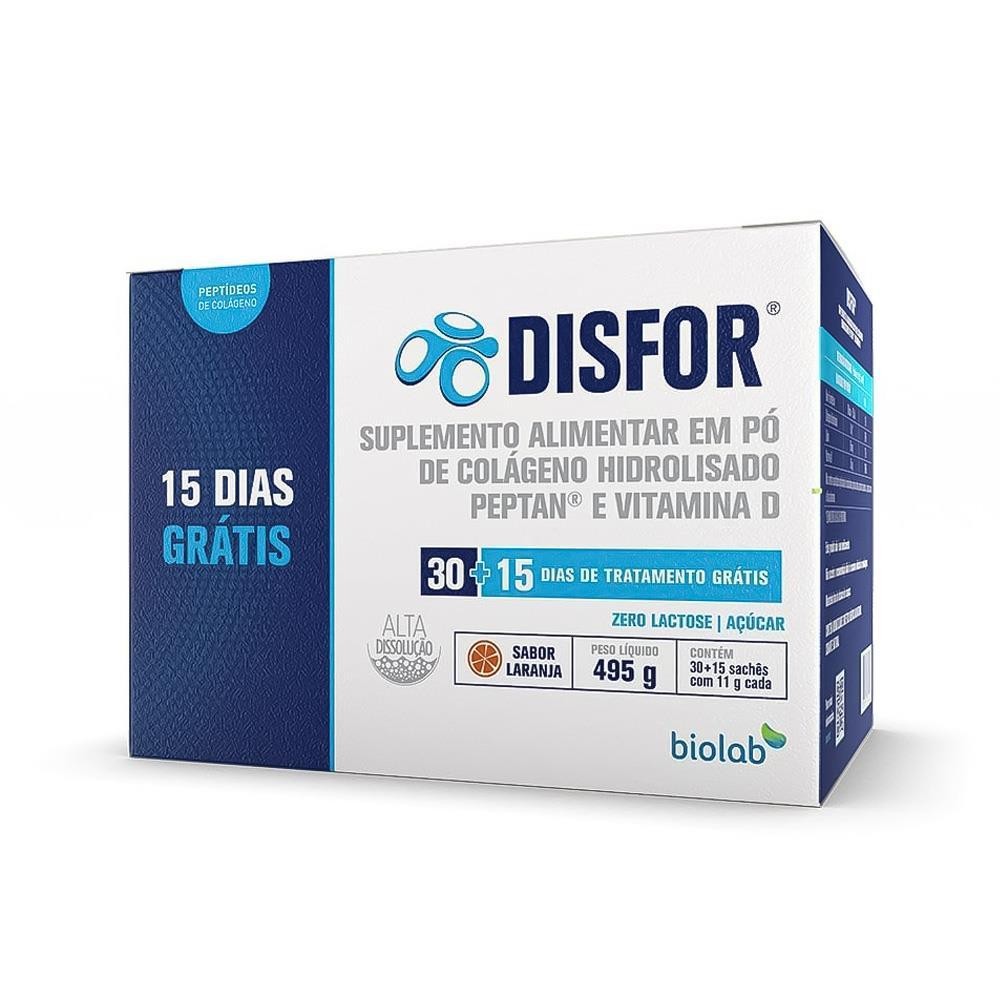 DISFOR COLÁGENO SABOR LARANJA COM 30 SACHÊS GRÁTIS 15 SACHÊS - Health