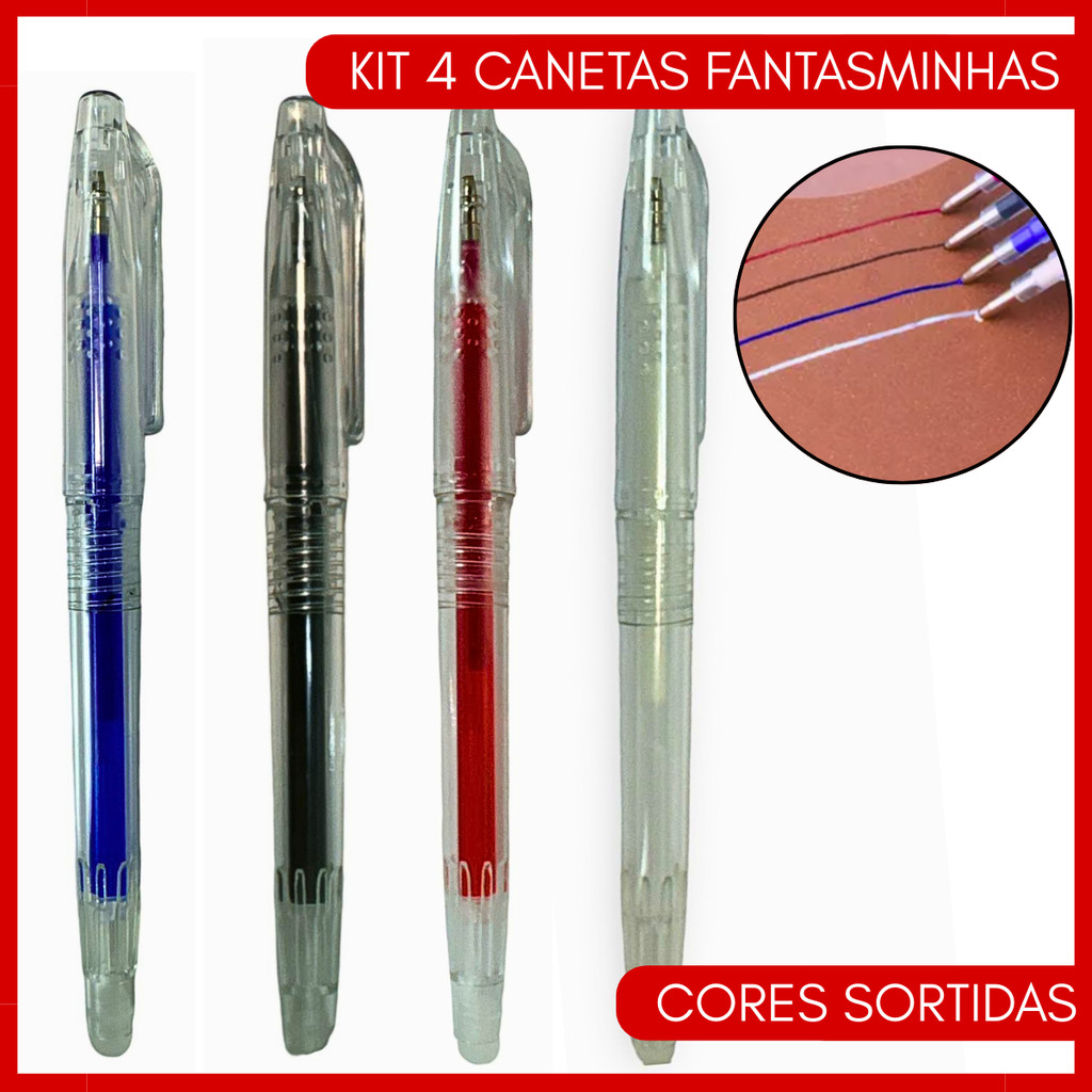Kit 4 Canetas Fantasminha Apagável 0.7 Mágica Para Tecido em Oferta na Shopee