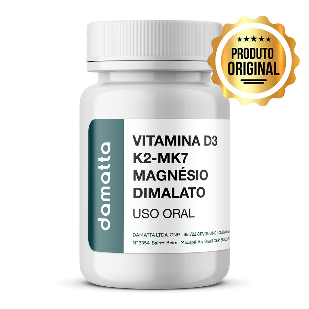 Vitamina D3 + K2 + Magnésio Dimalato 30 Cápsulas Cálcio e Imunidade – Damatta