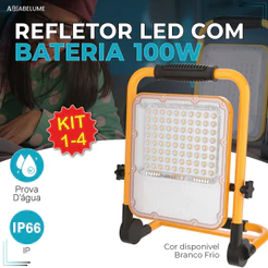 Refletor Holofote Led Pro 100W Com alça antiderrapante Sinalizador Recarregável