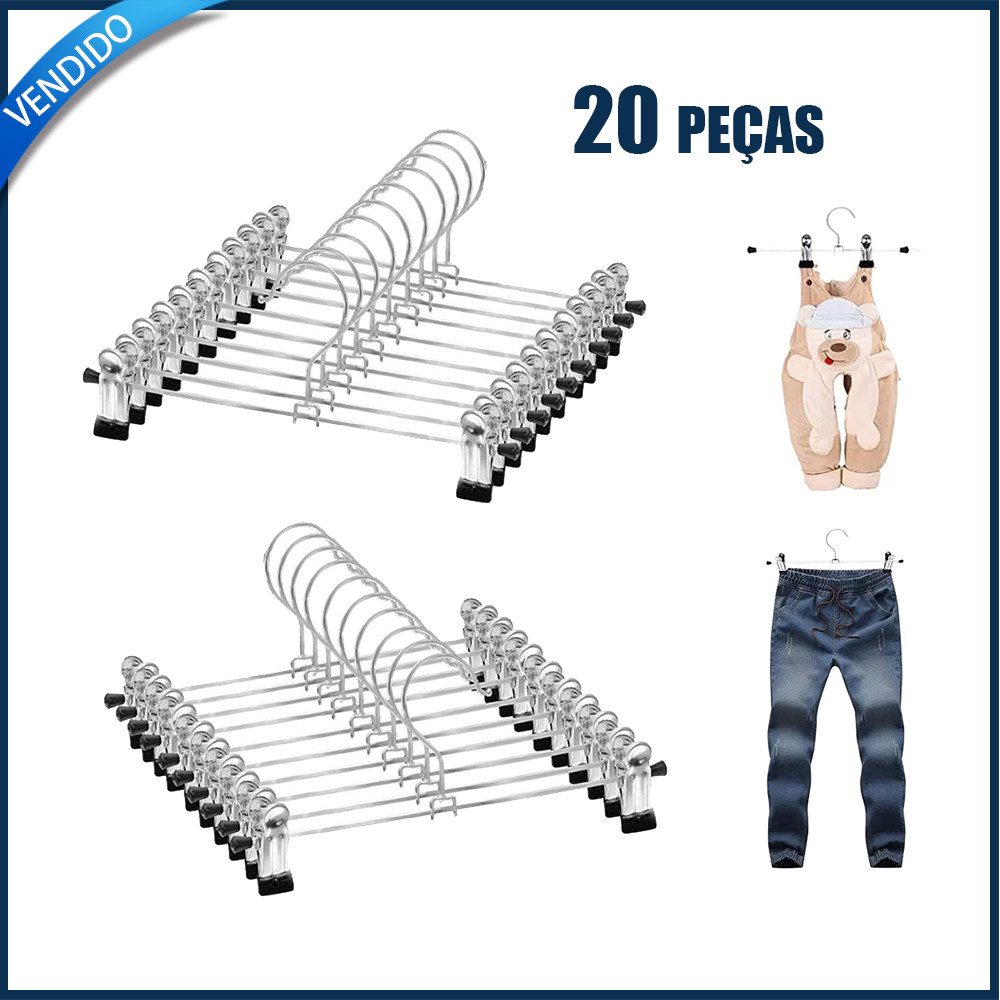 20x Clip para calças Cabide retrátil para calças Cabide para calções e saia com borracha antiderrapante