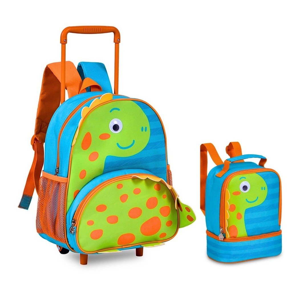 Kit De Mochila de Rodinha e Lancheira Infantil Masculina Dinossauro Pets - Clio Style MODELO:VERDE em Oferta na Shopee