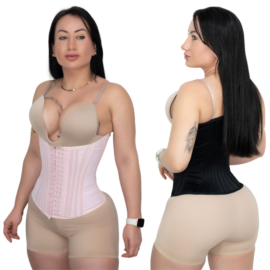 Cinta Modeladora Alta Compressão Tecido Cetinete Duplo 20 Barbatanas em Oferta na Shopee