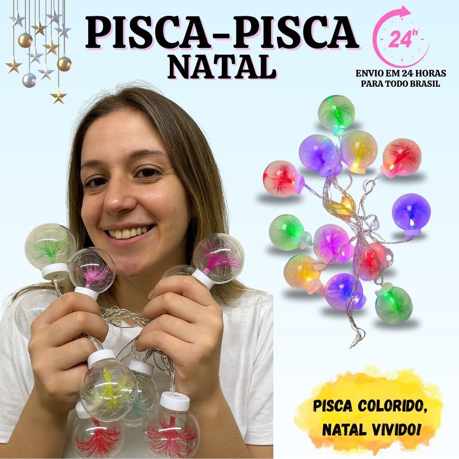 Varal Cordão Pisca Pisca com 15 Bolas LED 5 Metros BIVOLT Fio Transparente Alta Qualidade