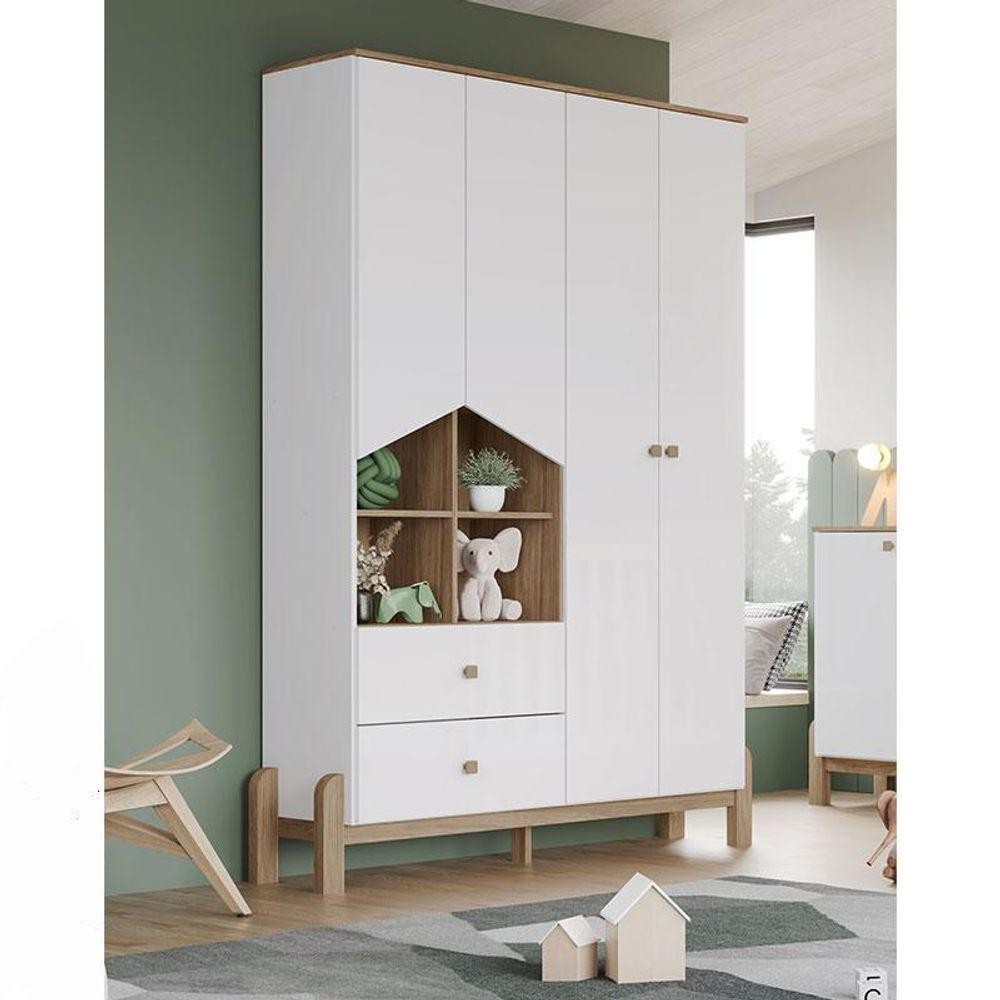 Guarda Roupa Infantil Ambiente Ternura 4 Portas Branco Jequitibá Hp - Henn
