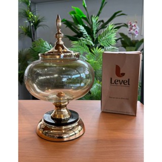 Bomboniere em vidro âmbar com tampa, base metálica dourada -31x16cm - 47664- Level - Decoração Luxo. em Oferta na Shopee