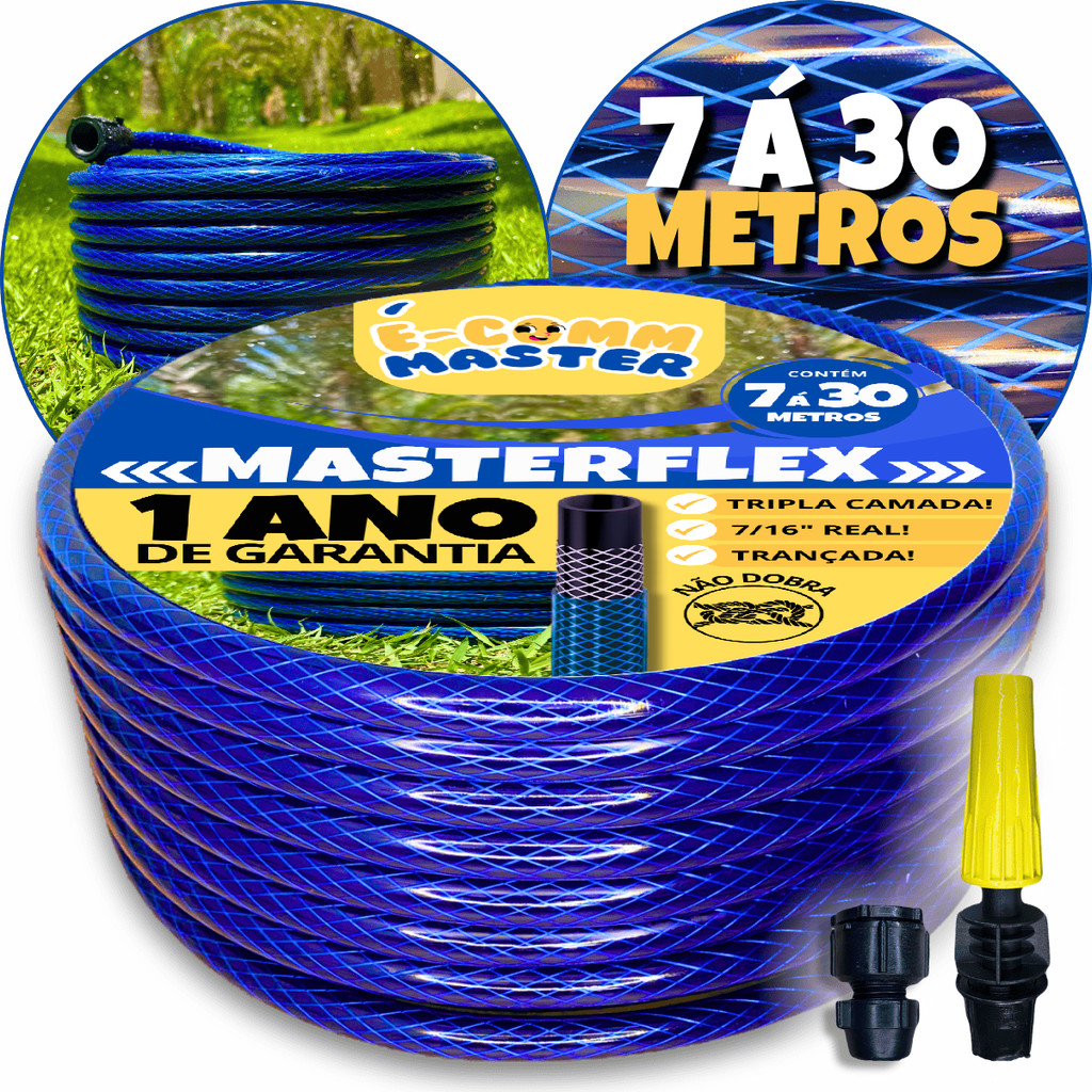 Mangueira de Jardim Azul Trançada Reforçada Antitorção 7/16" Polegadas 7m á 30m em Oferta na Shopee