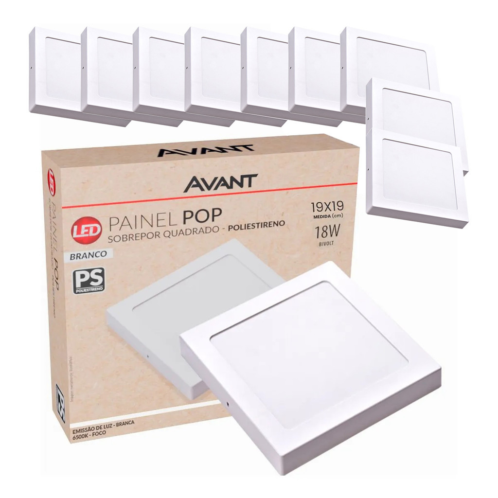 10 Painel Led Pop Sobrepor Quadrado 6500K 18w Casa Teto Avant - Home & Living