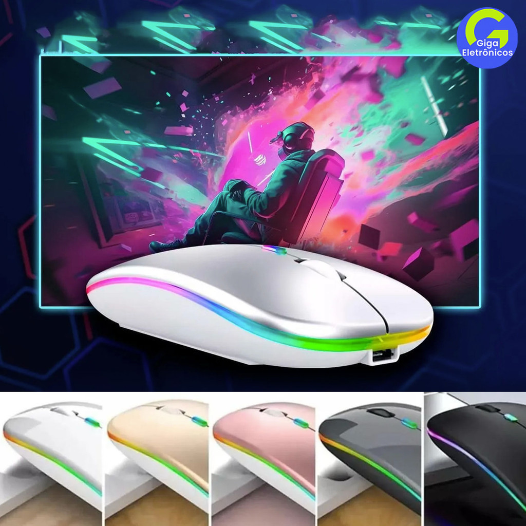 Mouse Sem Fio Recarregável Led RGB Clique Silencioso 2.4 Ghz Ergonômico Gamer Home Office em Oferta na Shopee