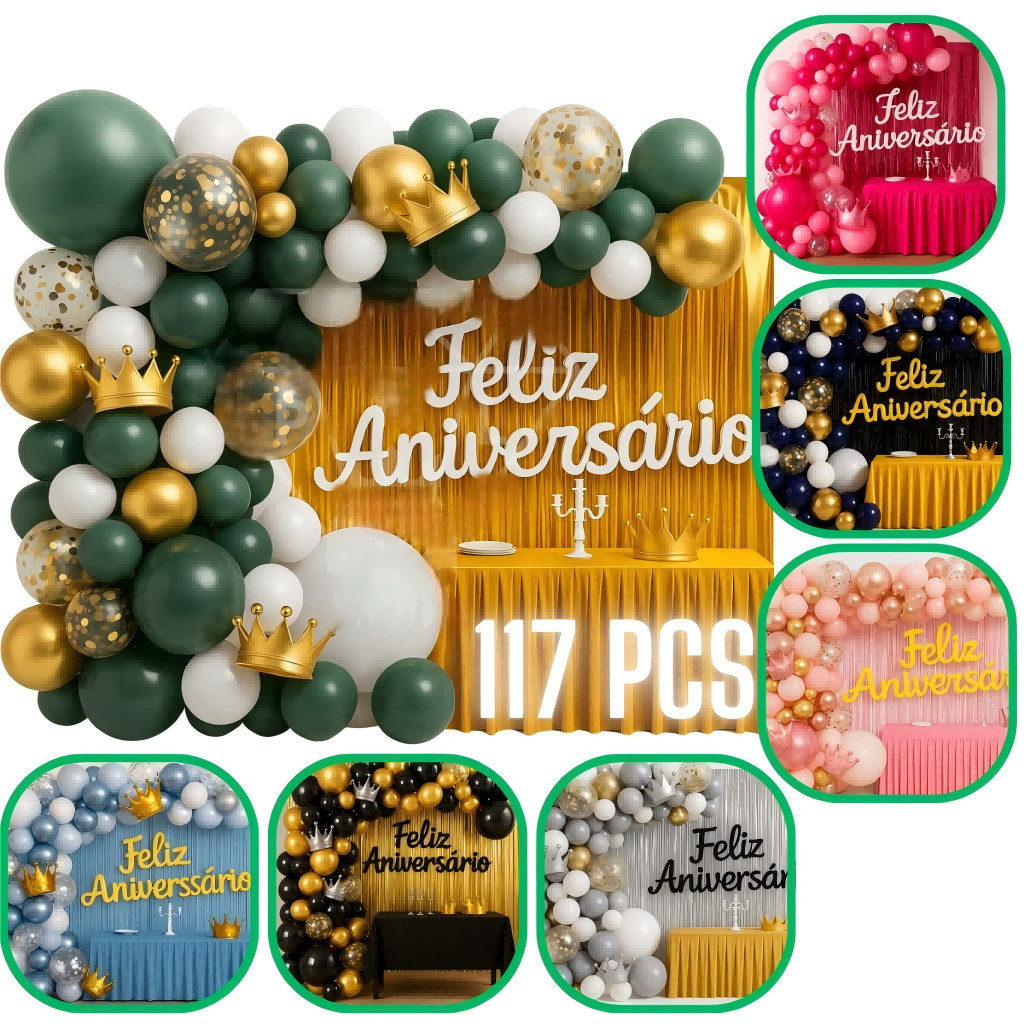 Kit 117 Pcs Balão Feliz Aniversario Cortinas Toalha Bexigas Festa Decoração Enfeite Happy Birthday em Oferta na Shopee
