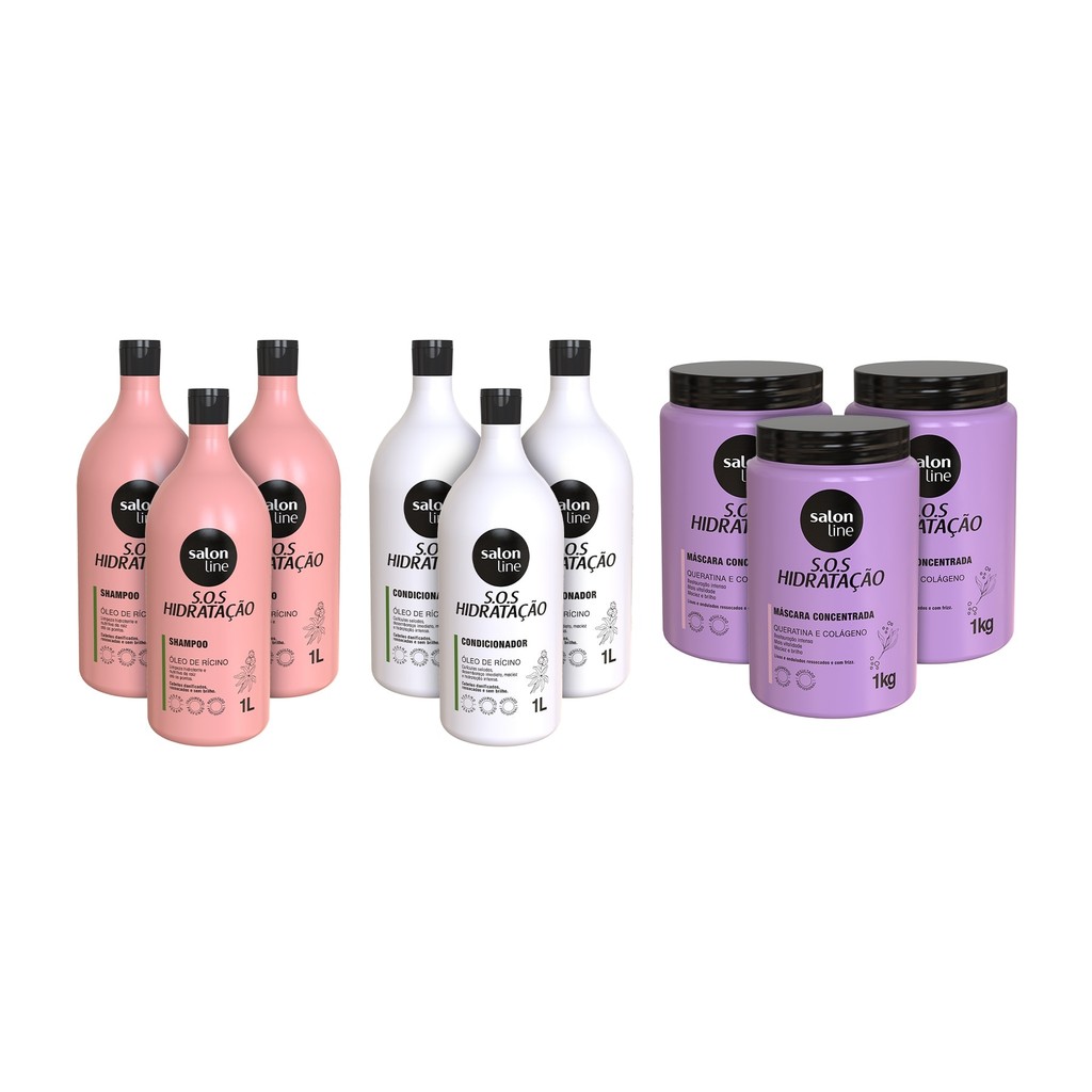 Combo Familia Kit SOS Hidratação Turbinado com Máscara Bio-Reconstrução Salon Line