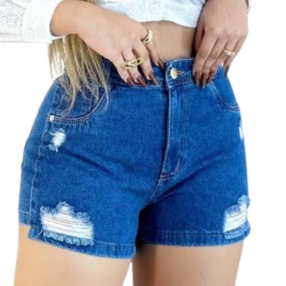 Short Jeans Feminino Curto Cintura Alta rasgadinho destroyed