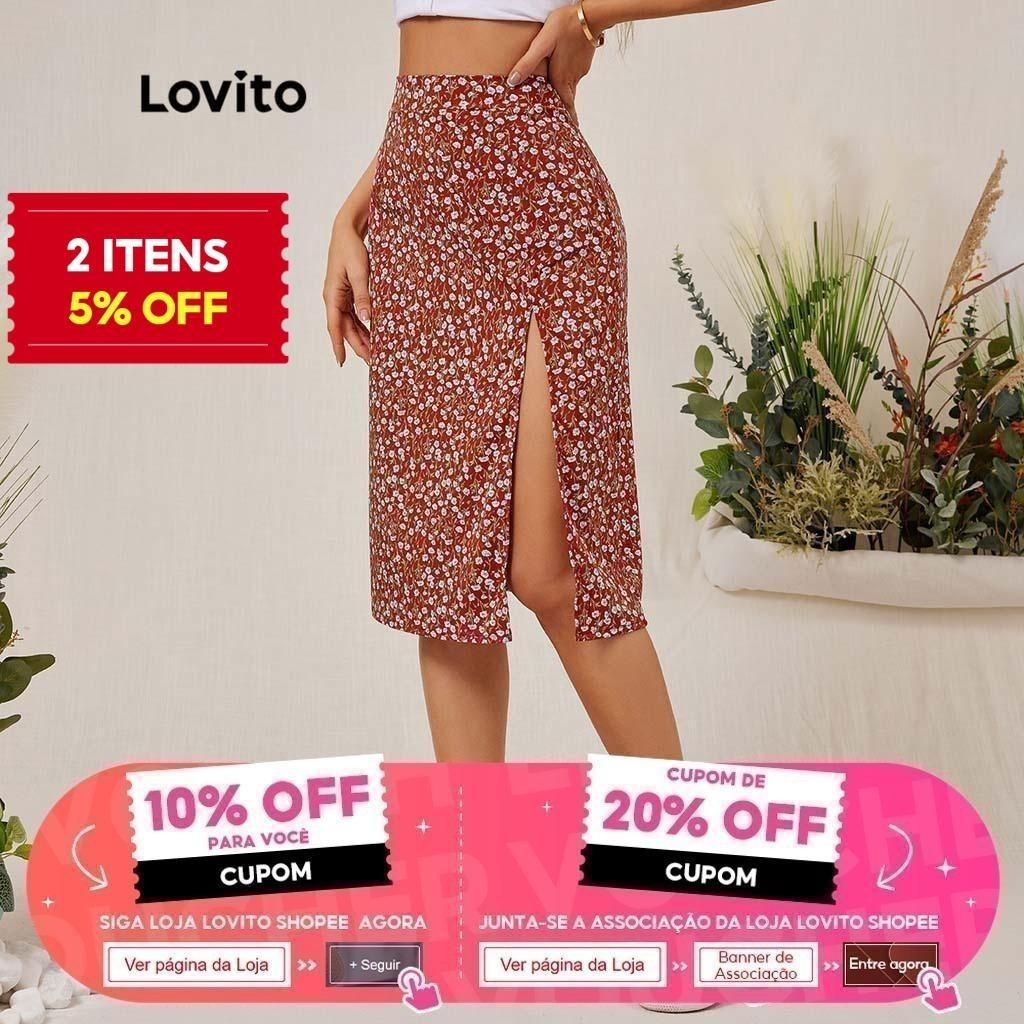 (Trendy) Lovito Saias Casuais Ditsy Floral Split A-Line Cintura Alta L18D019 - Women Clothes