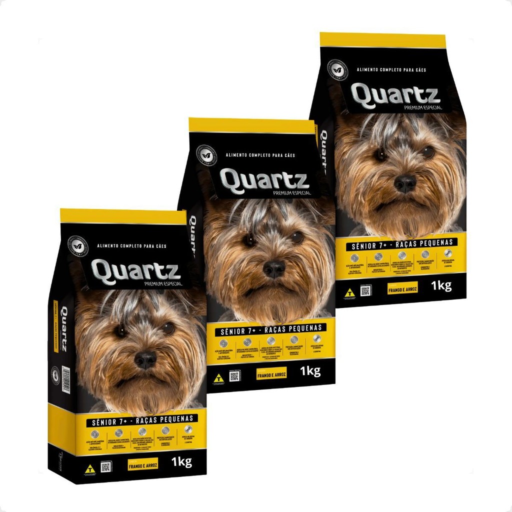 Kit 3 Ração Quartz Cães Sênior 7+ Raças Pequenas - 1Kg em Oferta na Shopee
