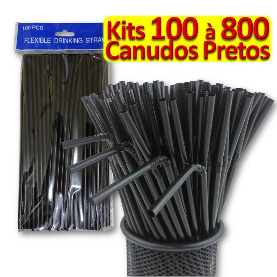 100 à 800 Canudos Flexíveis Preto Descartável Festas Bebidas em Oferta na Shopee