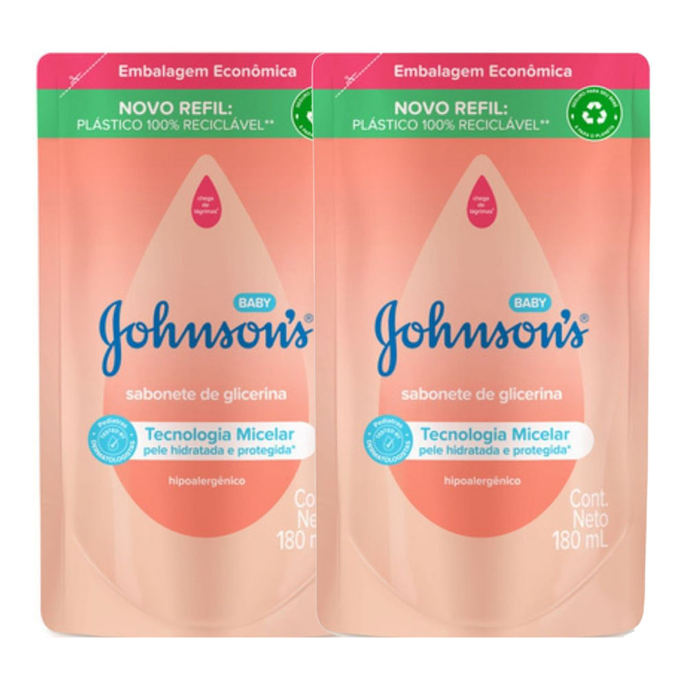 Sabonete Líquido de Glicerina Johnson's Baby Refil 180ml | Kit com duas unidades - Mom & Baby