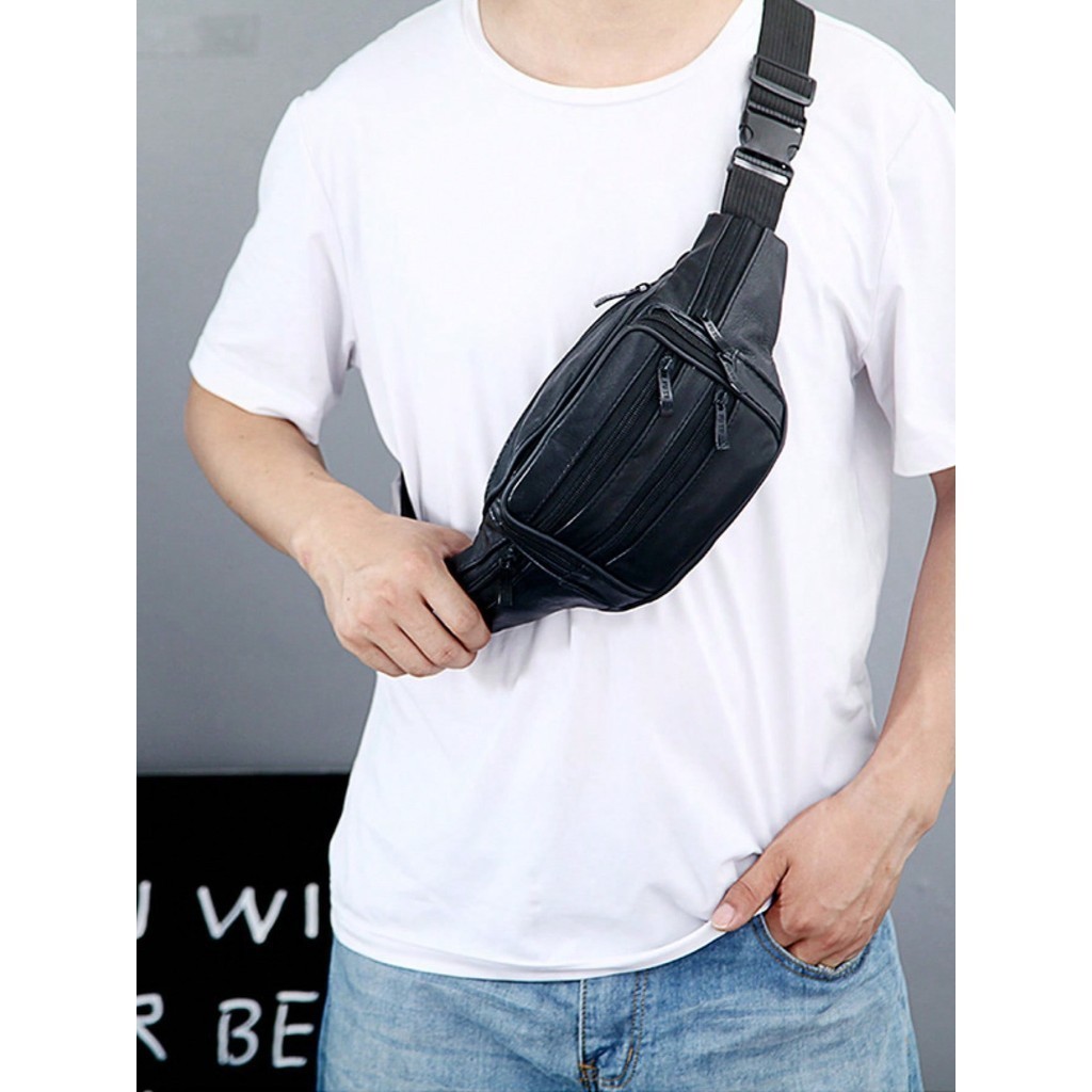 Pochete Feita De Couro Legítimo Espaçosa Resistente Unissex em Oferta na Shopee