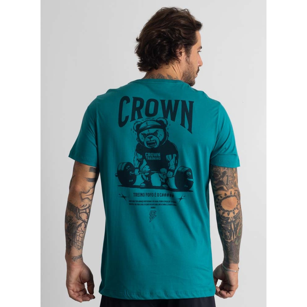 Camiseta Treino Estilo Bodybuilder Crown Training Treino Fofo Verde Petróleo