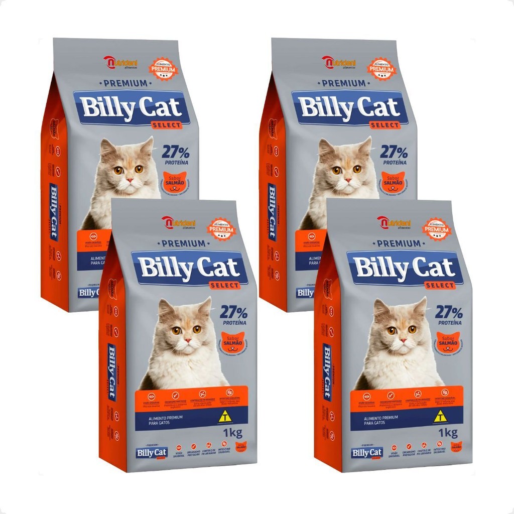 Kit 4 Ração Billy Cat Select Gatos Adultos Salmão - 1Kg em Oferta na Shopee