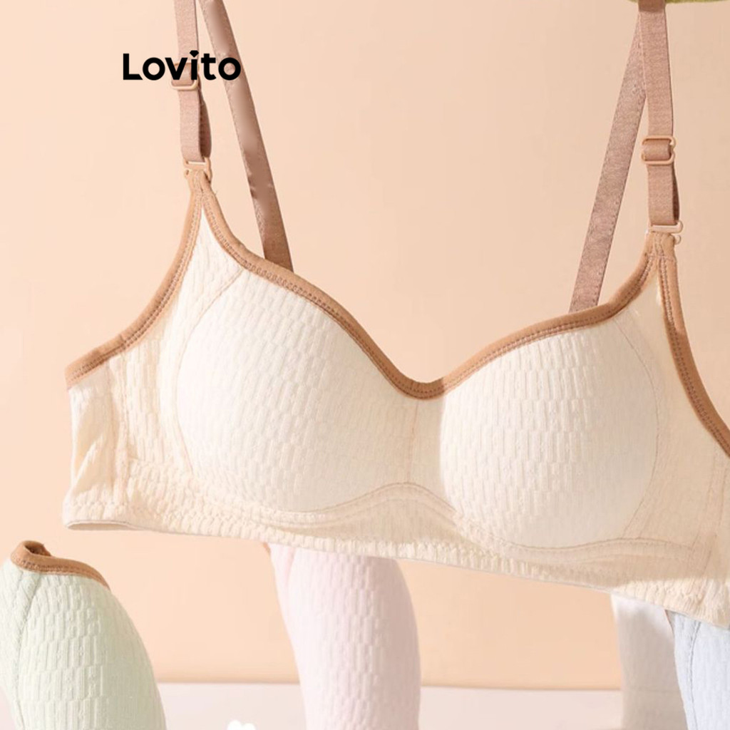 (Trendy) Lovito Sutiã Básico Casual Bralette Patchwork Com Encadernação Contrastante Para Mulheres LNL43140 - Women Clothes