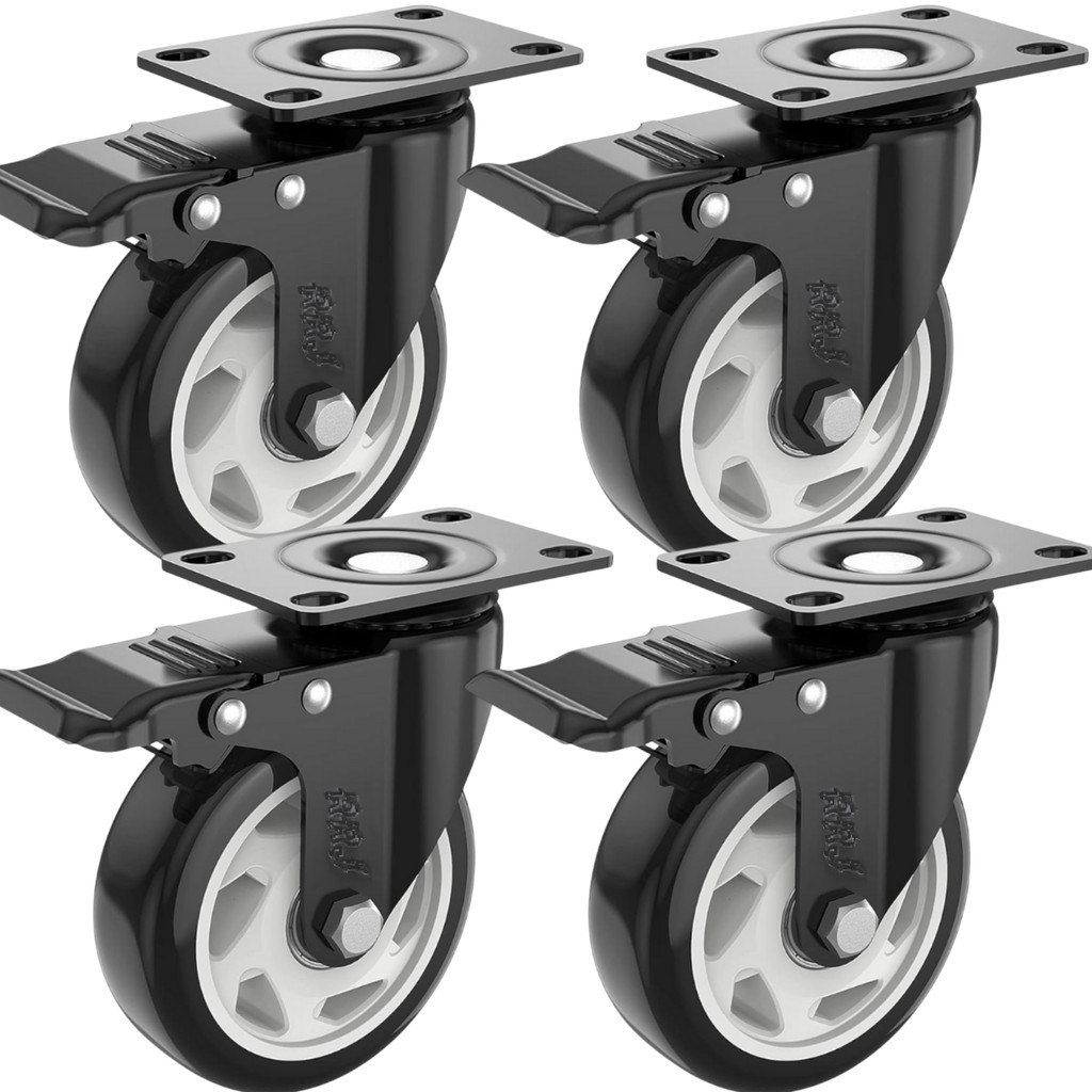 Kit 4 Rodinhas Para Moveis Pesados  600KG 4 Polegadas Rodízio Roda Grande Reforçada Com Trava  Rrj