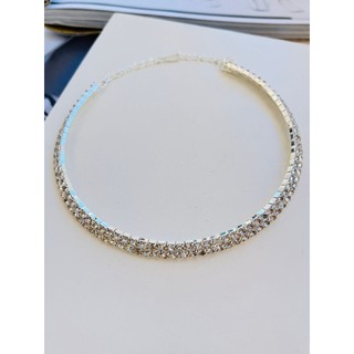 Colares choker folheado a prata com zircônias cravejadas festa