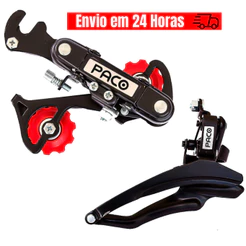 Câmbio Traseiro Bicicleta 18v/21v Passador Dianteiro Paco 6v E 7v Preto P/ Bike Mtb