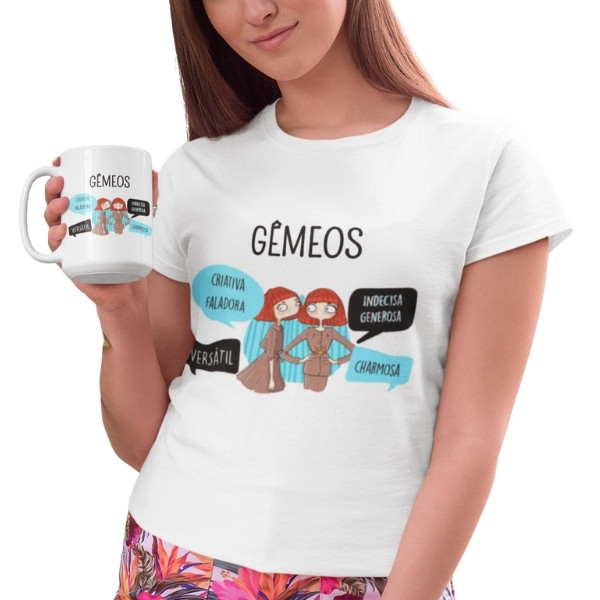 Kit Signos do Zodíaco Camiseta e Caneca Gêmeos