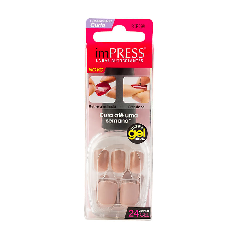 Unhas Postiças Autocolantes First Kiss Impress Curto Cor Girlie Girl com 24 Unidades - Beauty