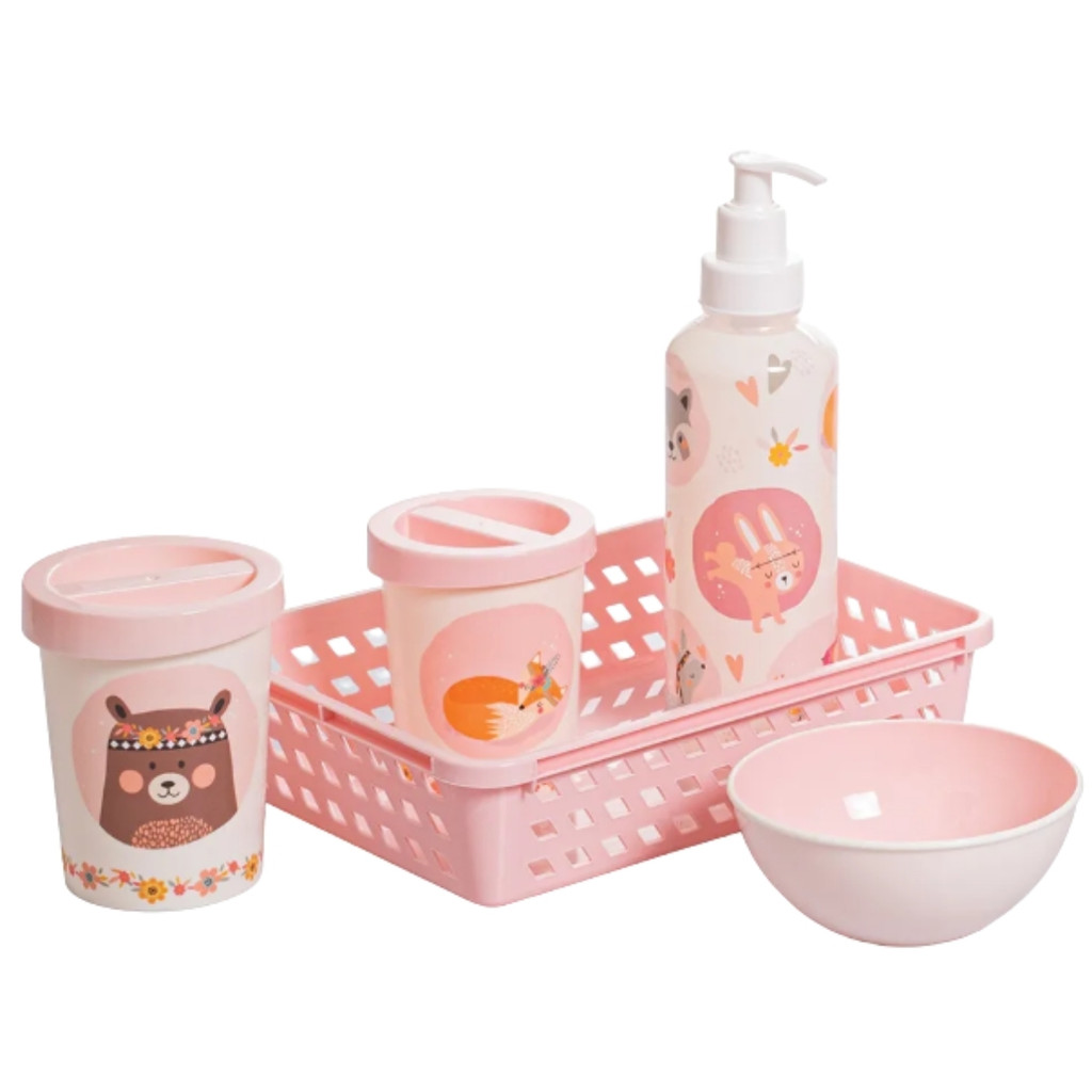 Kit Higiene Bebê 5 Peças Cesta Organizadora Flores Plasútil em Oferta na Shopee