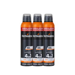 Kit Desodorante Antitranspirante Aerossol Herbíssimo Dark Silver 250ml Embalagem Econômica (3 unidades)