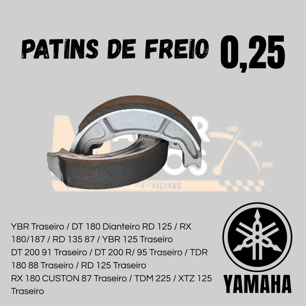patin freio lona freio dianteira traseira ybr 125,factor 150 fazer 250/150 crosser 150– Alta Qualidade (sob medida)