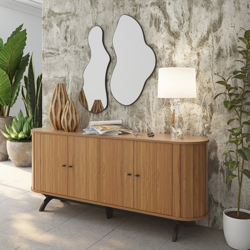 Buffet Aparador com Canto Arredondado 4 portas 100% MDF Freijó/Preto