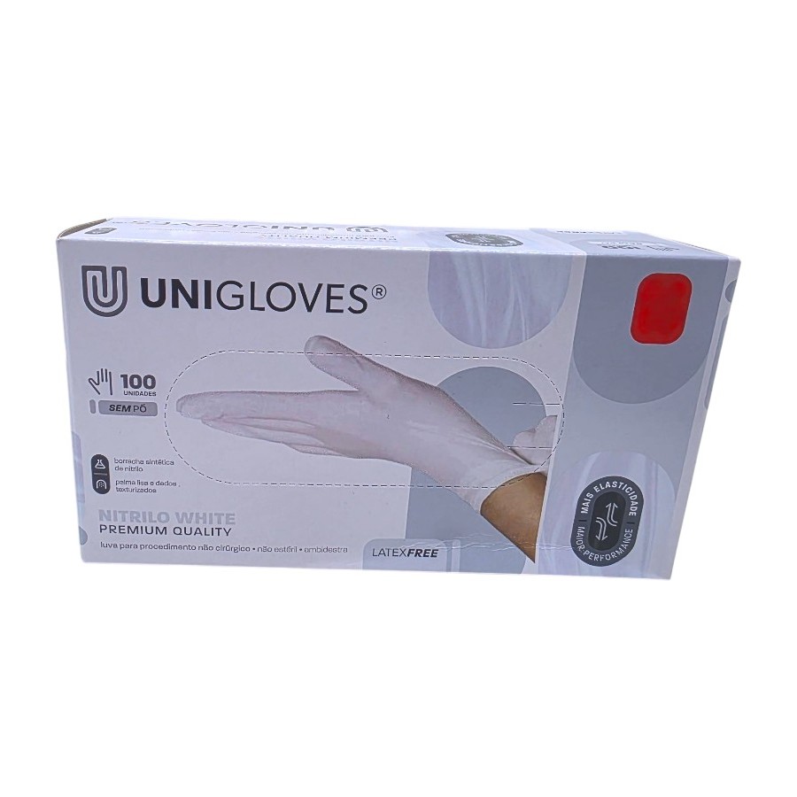 LUVA NITRÍLICA DESCARTAVEL UNIGLOVES BRANCA WHITE – 100 UNID em Oferta na Shopee