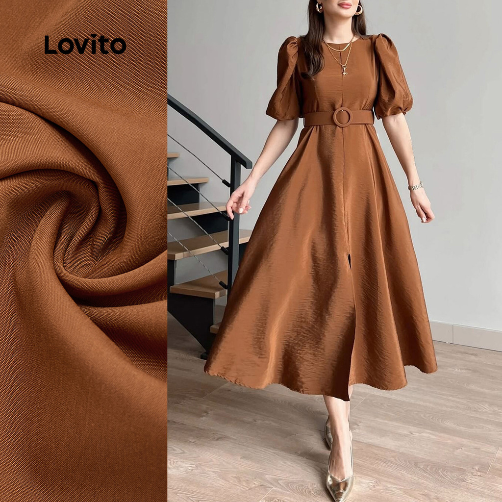 (New) Lovito Vestido Elegante com Cinto Fenda Na Frente Primavera/verão Vestido em sépia L143AD177 em Oferta na Shopee
