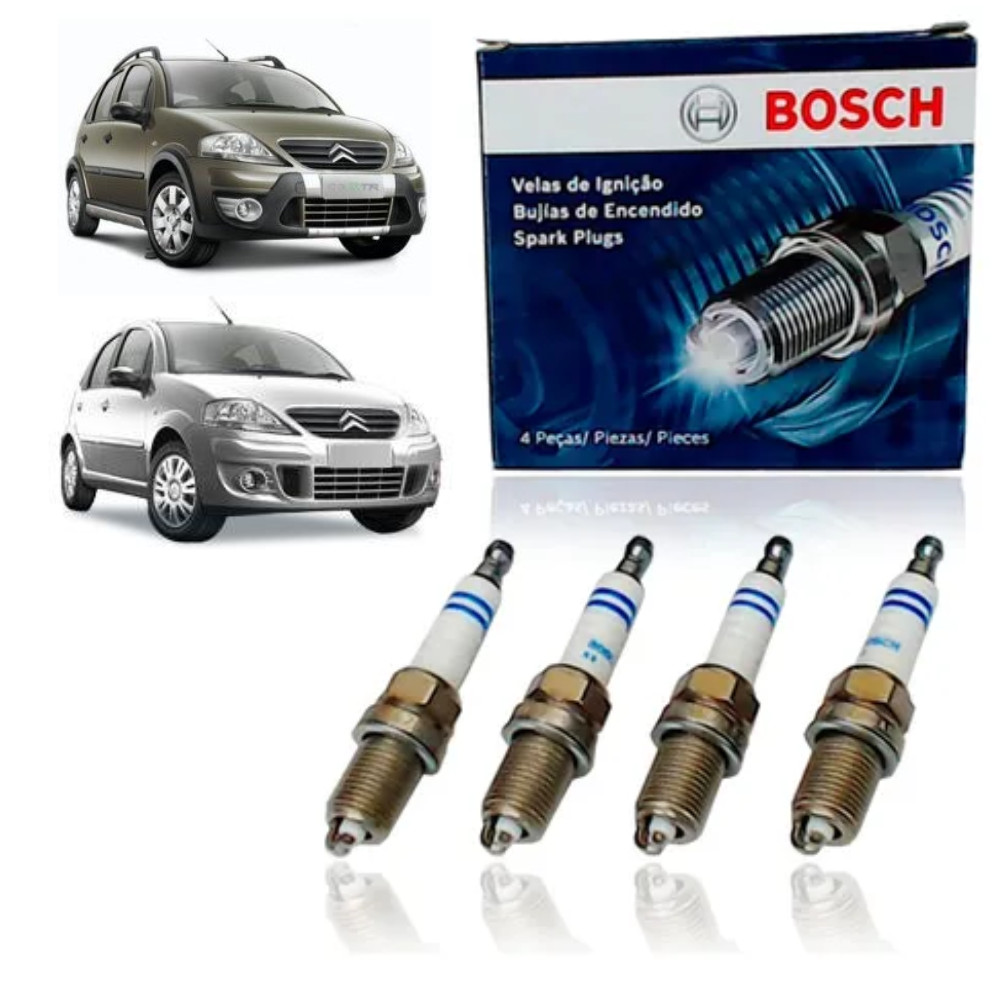 Vela de Ignição Citroen C3 GLX Exclusive XTR Solaris 1.4 8V Flex 2002 à 2012 Bosch F000KE0P02 Original Alta Qualidade