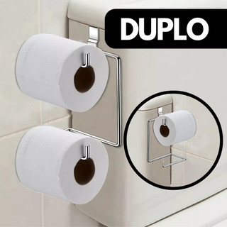 Suporte Porta Papel Higiênico Duplo Aramado Para Caixa Acoplada Cromado Aço Preto Branco