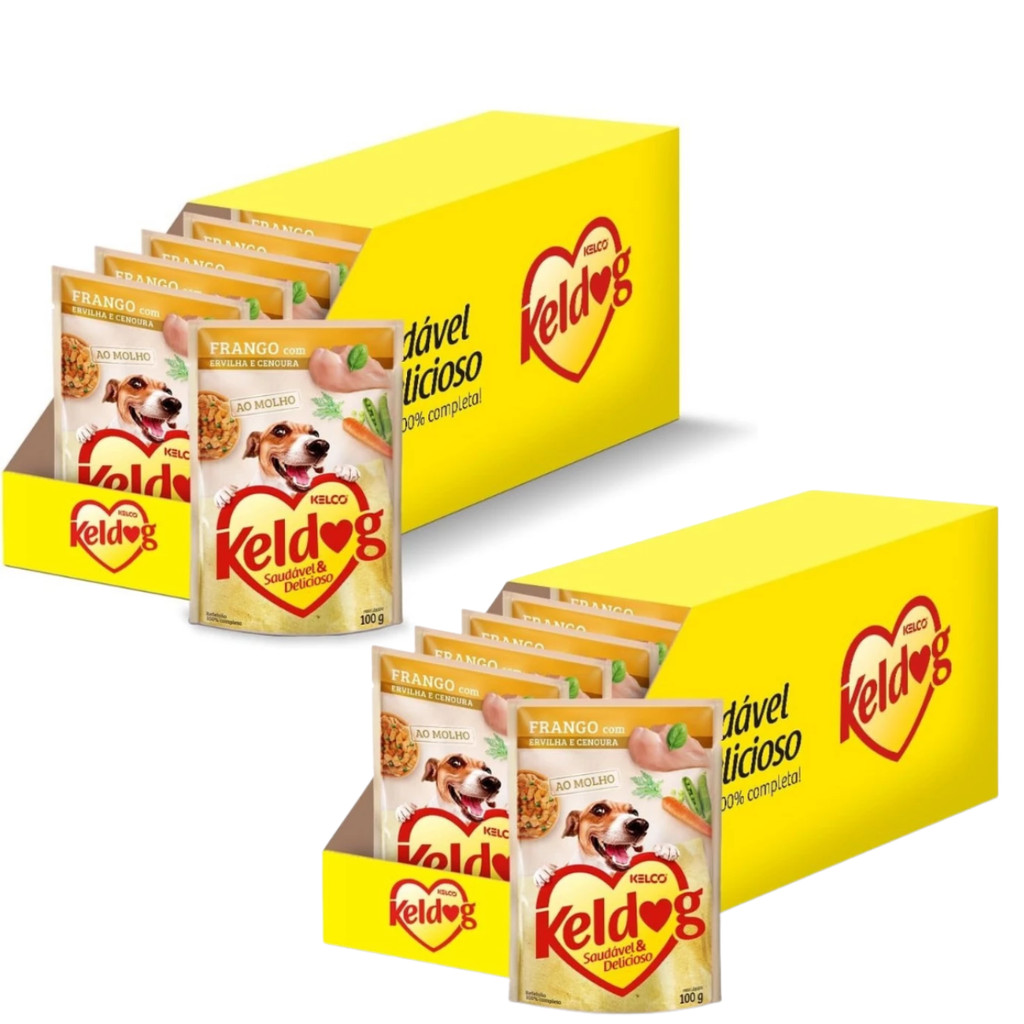 Kit 2 Caixas Com 20un Ração Úmida Keldog Frango Com Ervilha e Cenoura 100g