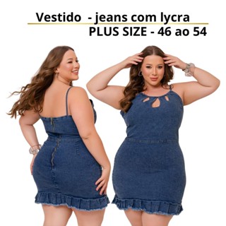Vestido Jeans Feminino Plus Size Alcinha de detalhe no busto em Oferta na Shopee
