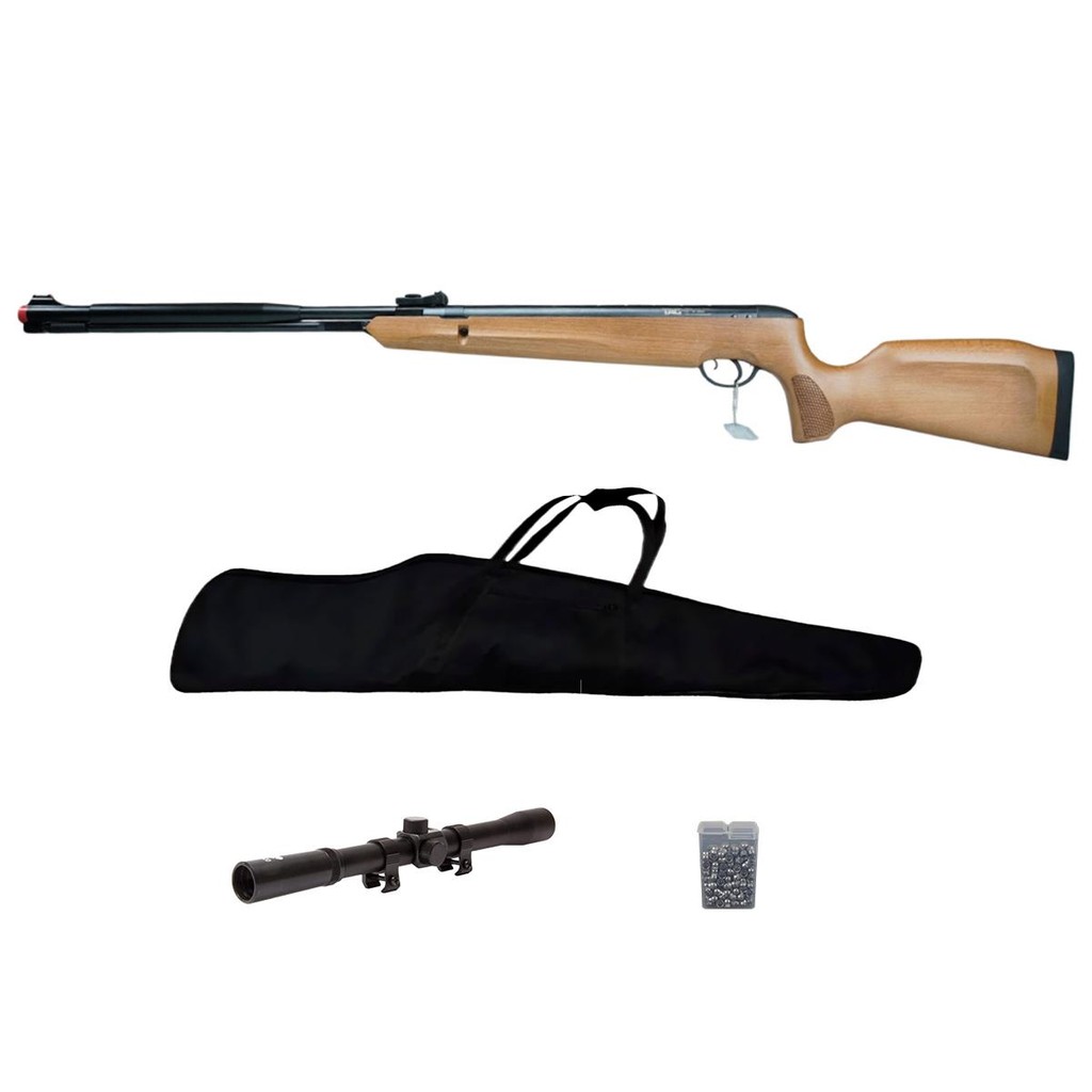 Carabina de Pressão Naja Wood 2.0 5.5mm Pistão Nitro 60kg - Tag + Luneta 4x20 + Capa + Chumbo em Oferta na Shopee