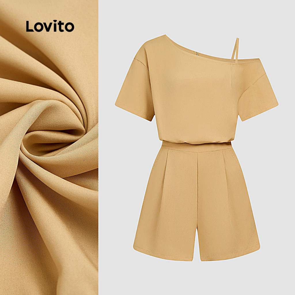 (New) Lovito Macacão Casual Ombro de Fora Primavera/verão Caqui para Mulheres L142LD481 em Oferta na Shopee