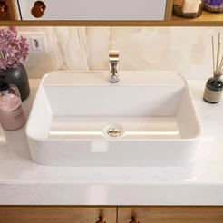 *PROMOÇÃO* 10.10 Cuba de Sobrepor para Banheiro e Lavabo 49x33cm Mármore Sintético Topázio Movelove