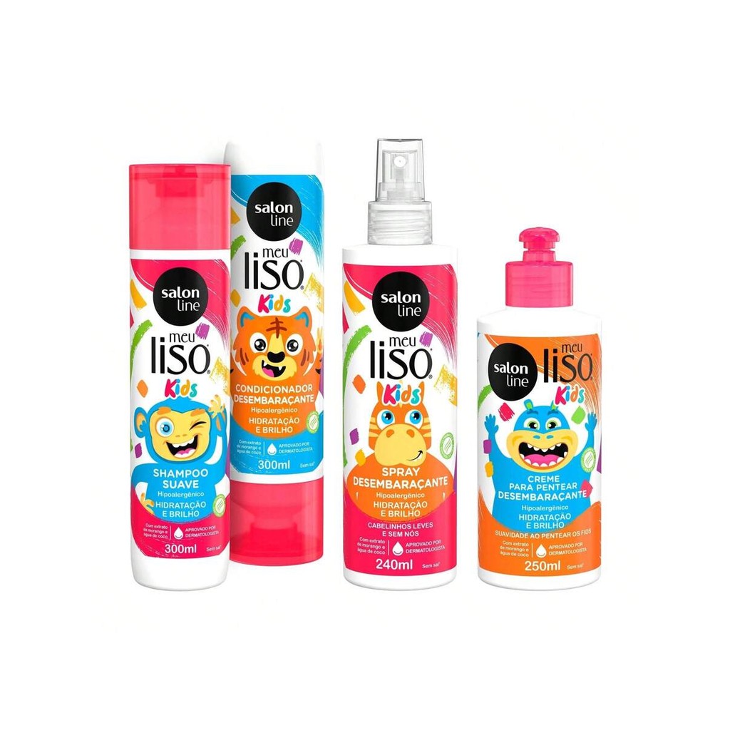 Salon Line Kit Kids com Shampoo + Condicionador + Creme para Pentear + Spray Desembaraçante Meu Lisinho Salon Line em Oferta na Shopee