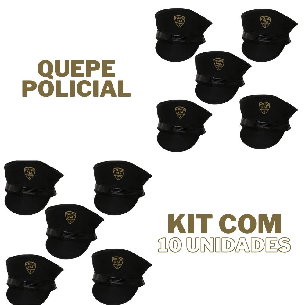 Kit 10 Quepes Policial Preto Acessório Adulto Para Fantasia em Oferta na Shopee
