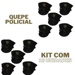 Kit 10 Quepes Policial Preto Acessório Adulto Para Fantasia