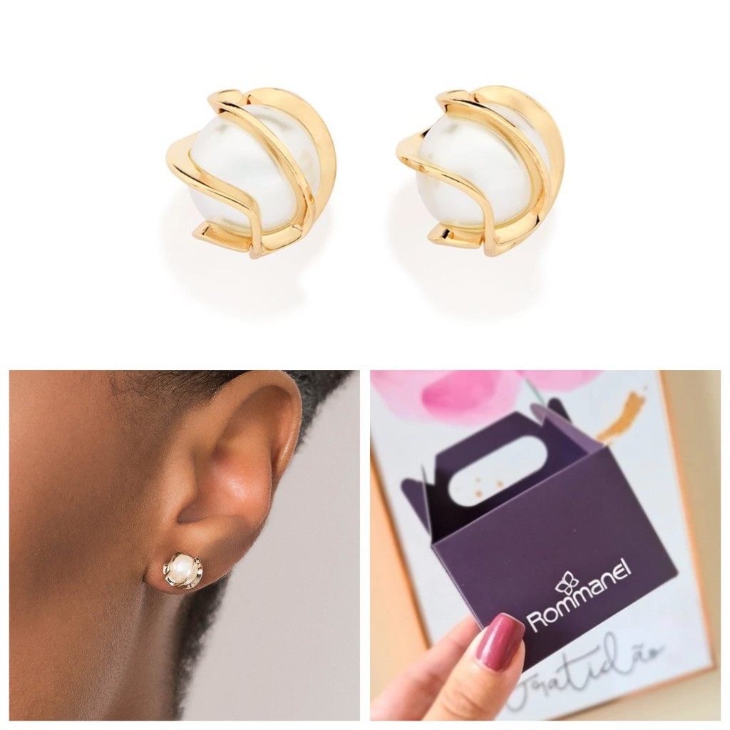 Brincos Perólas Folheado a Ouro 18k Joias Rommanel Pérolas 8mm 527390