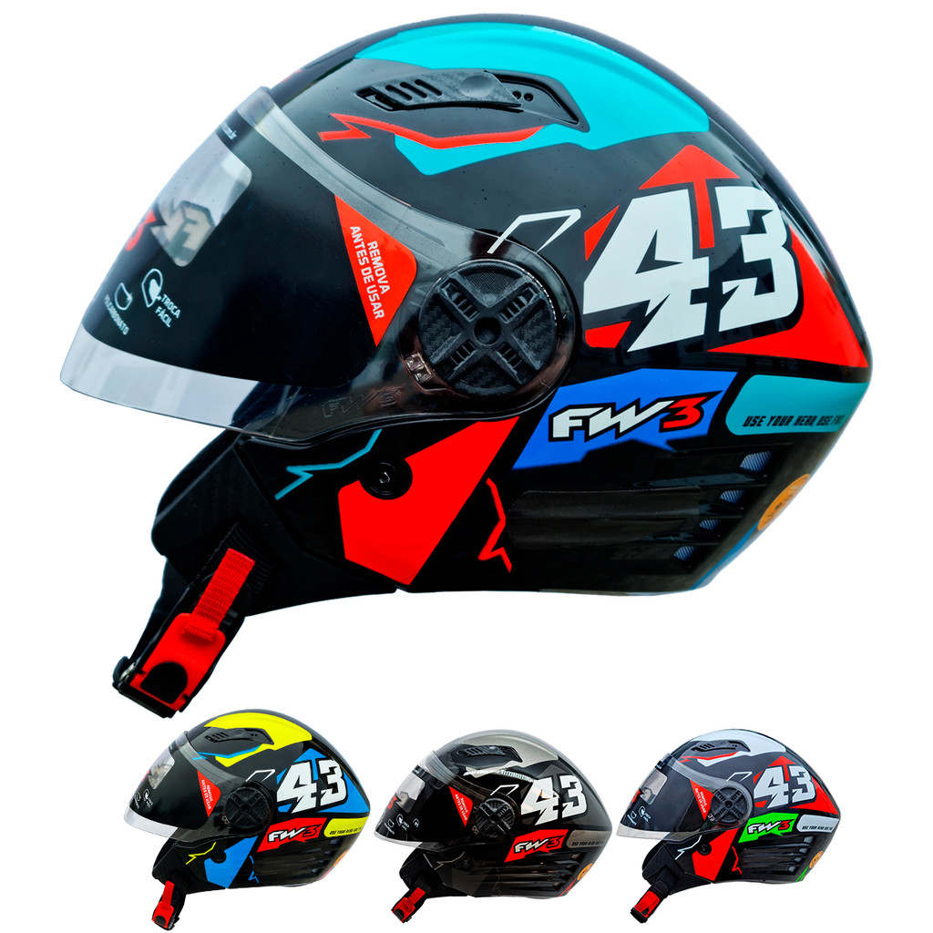 Capacete Fw3 X Open Up 43 Cores E Tamanhos C/ Óculos Interno